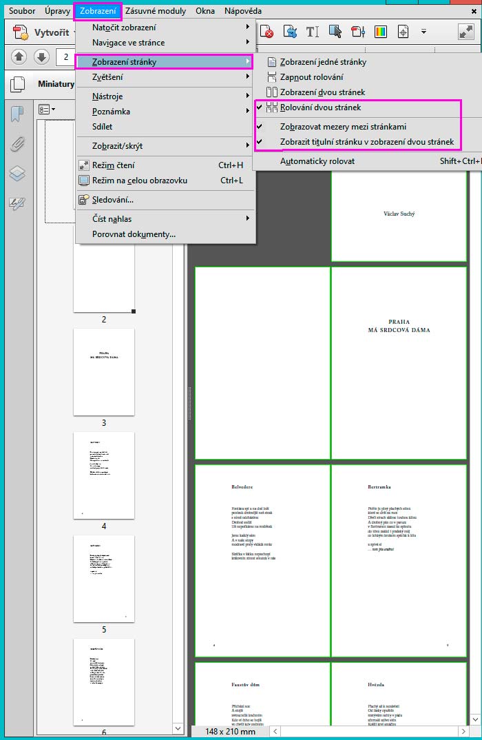 Zobrazení stran na pravé a levé v PDF